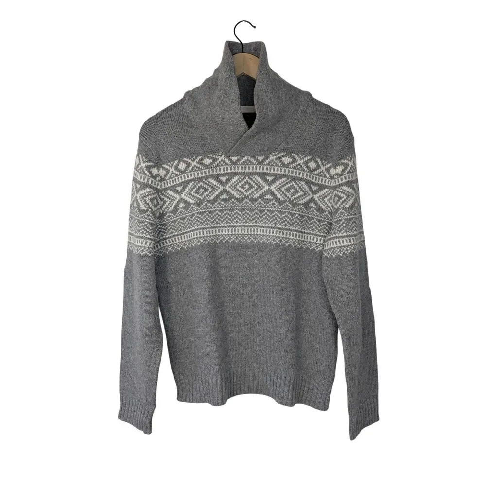 Banana Republic Men's Cotton Wool Blend Fair Isle Shawl Collar Sweater